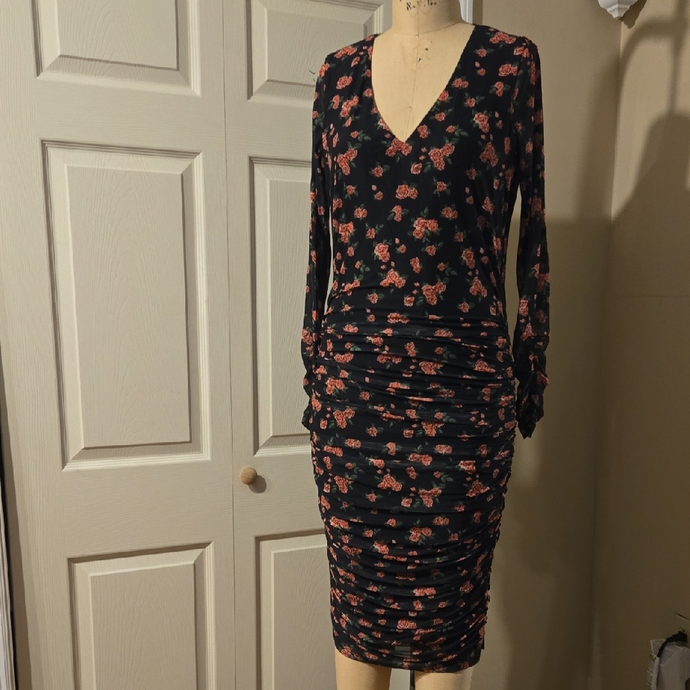 Chic Black Floral Long Sleeve Dress